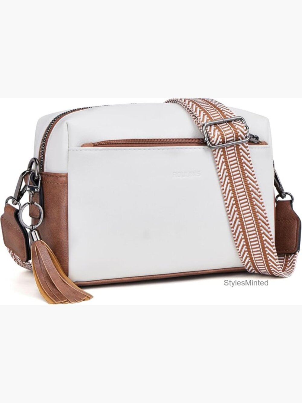 Triple Zip Small Crossbody Bag Wide Strap Cell Phone Purse Shoulder Handbag